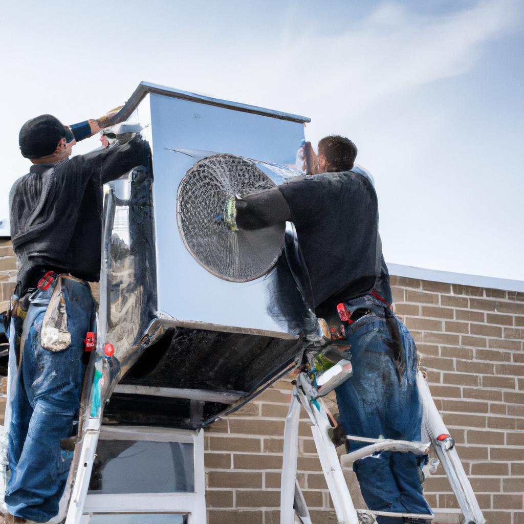 Highly skilled technicians from Air Mechanical & Service Corp installing a brand new air conditioning system.