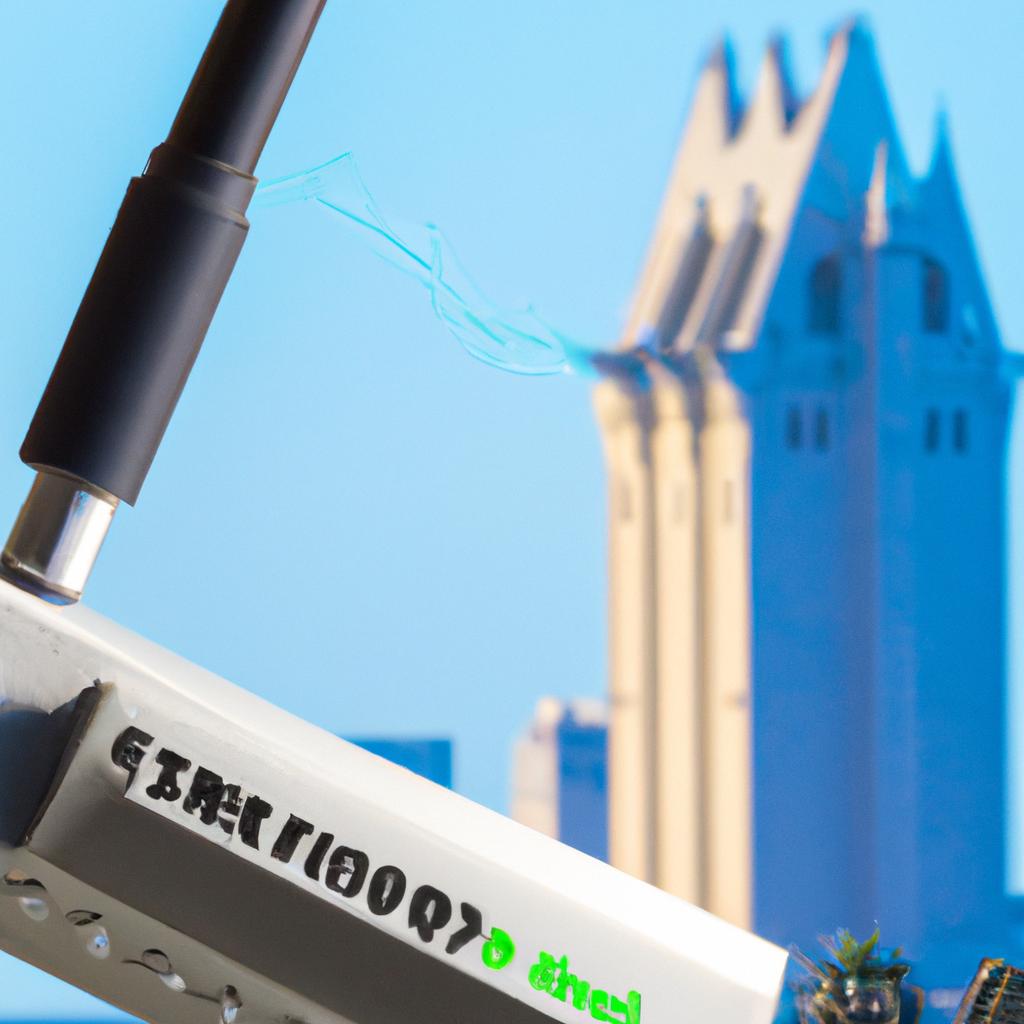 A high-speed modem against the backdrop of San Diego landmarks, highlighting the necessity of a top-notch internet provider in the area.
