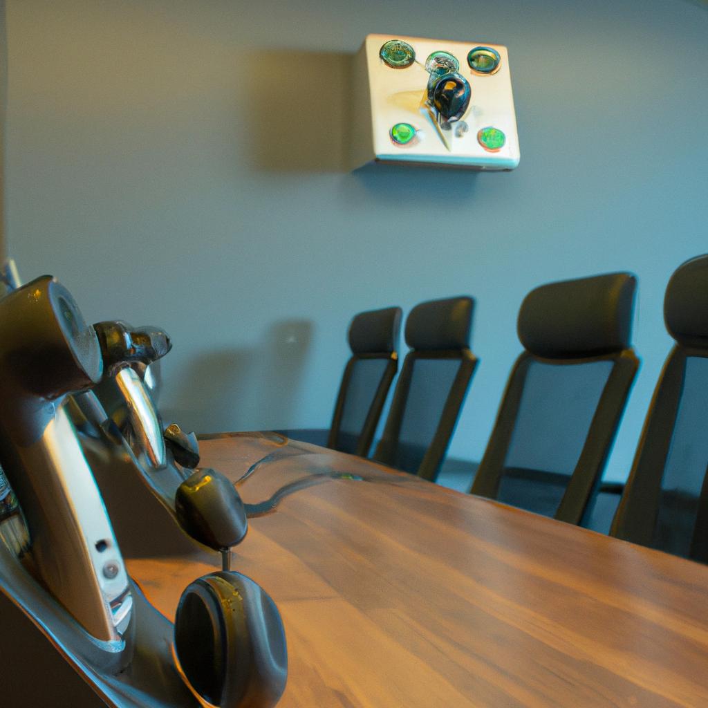 A conference room enabling efficient virtual meetings through VoIP technology.